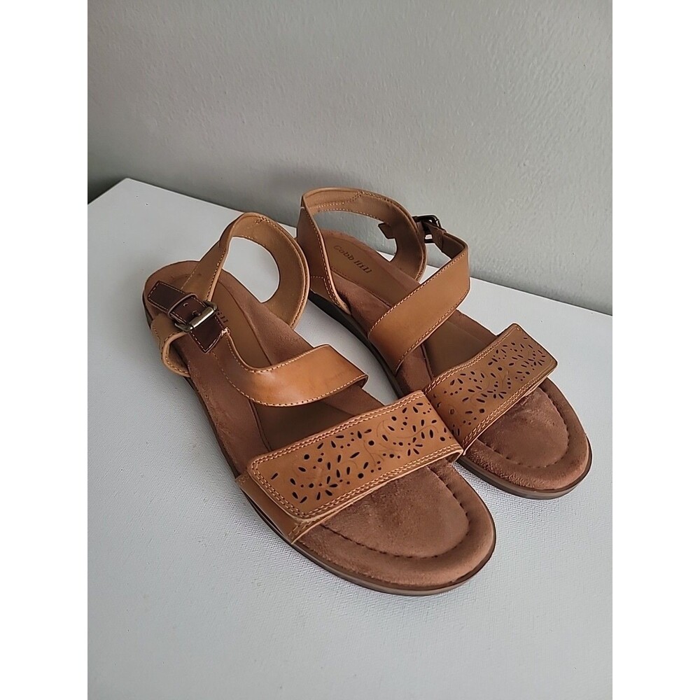 Cobb Hill by New Balance Cognac Leather Laser-Cut Strap Sandals